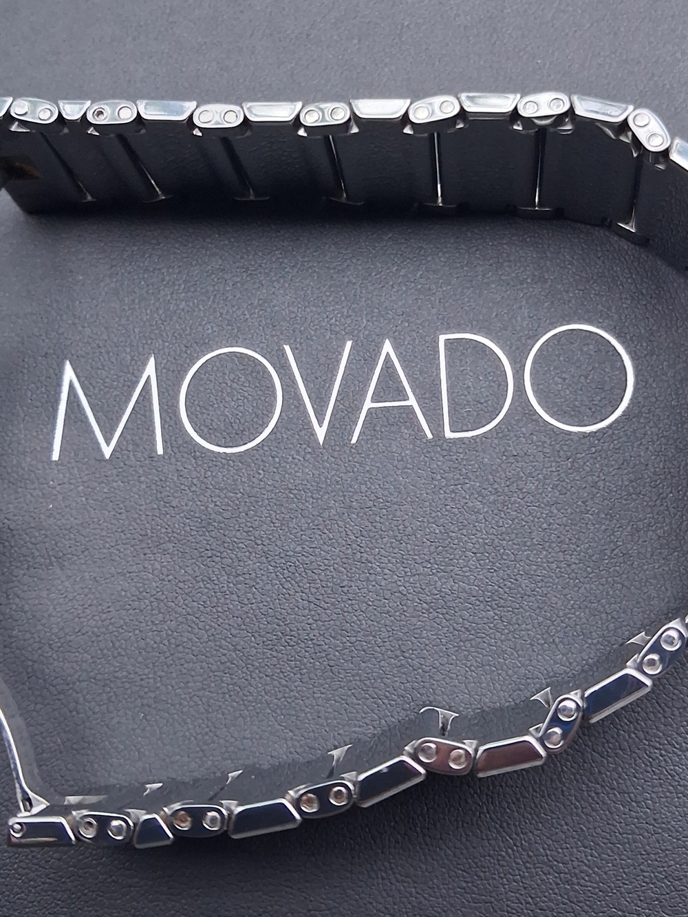 Movado Men's Stainless Steel Rectangular Bracelet Watch - Black Dial - Picture 9 of 13